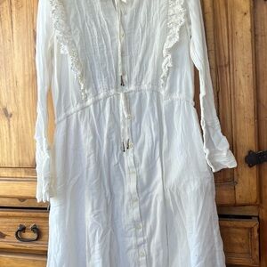 FP Movement by Free People White Long-Sleeve Button-Front Dress with Lace Trim